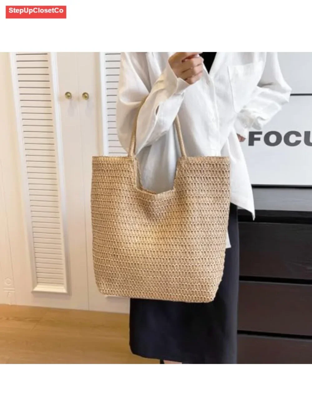 Straw Woven Beach Tote Hobo with Zipper, Women Vacation Shoulder Bag